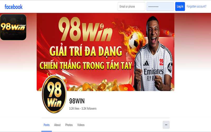 Liên hệ 98Win thông qua mạng xã hội